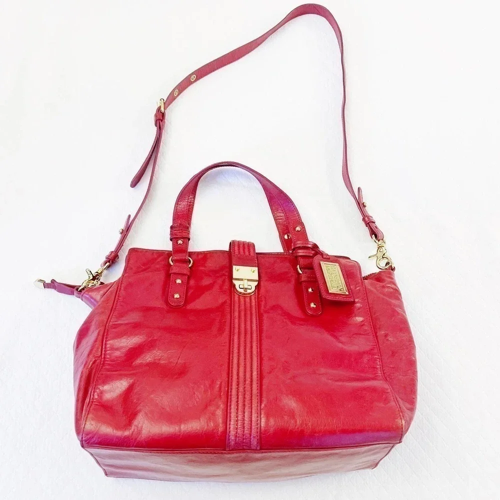 Badgley Mischka Red Leather Purse Crossbody Gold Hardware